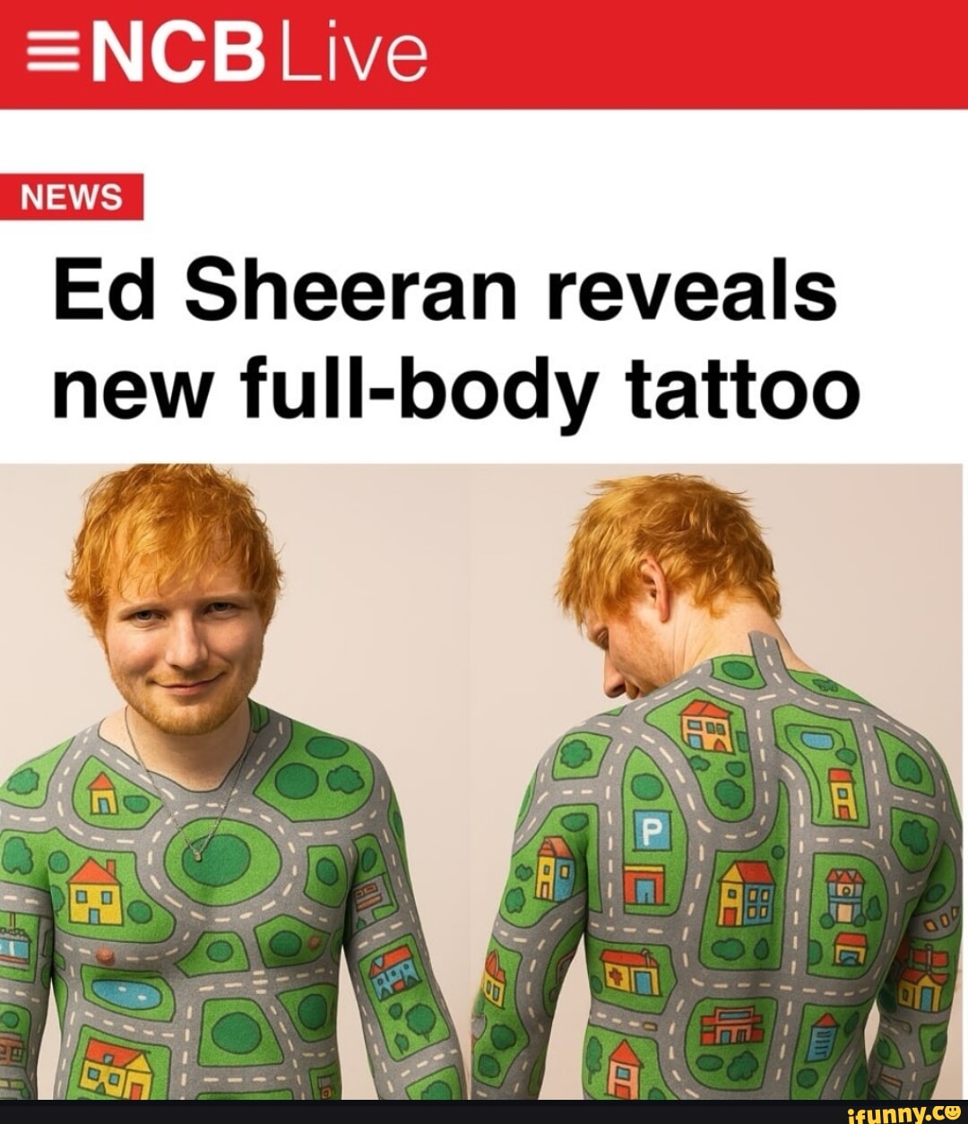 Ed Sheeran Unveils Full Body Tattoo