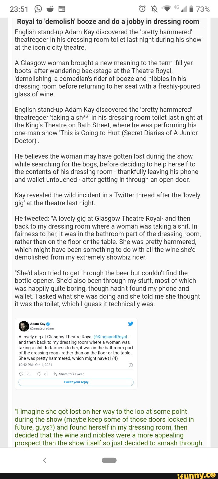 2351 OS 73 Royal to 'demolish' booze and do a jobby in dressing room
