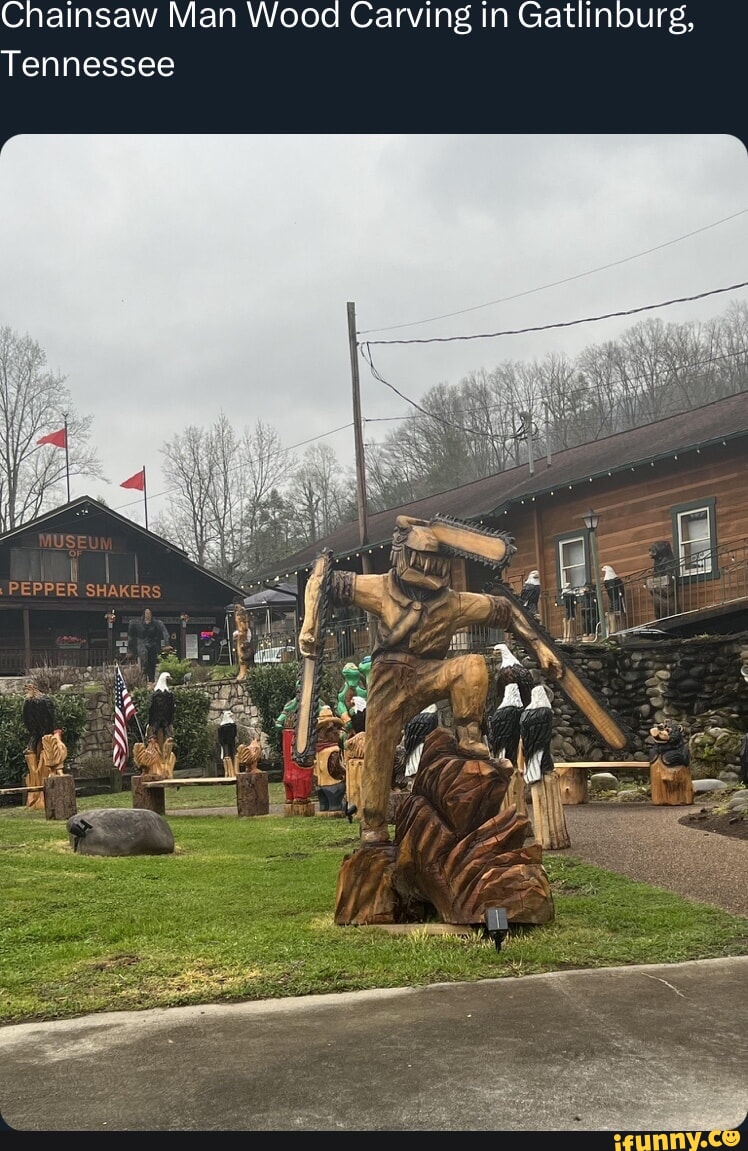 Chainsaw Man Wood Carving in Gatlinburg. Tennessee iFunny