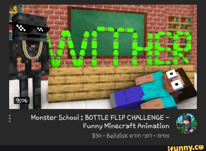 Monster School BOTTLE FLIP CHALLENGE Funny Minecraft Animation Belldisk  w7IN 1197 