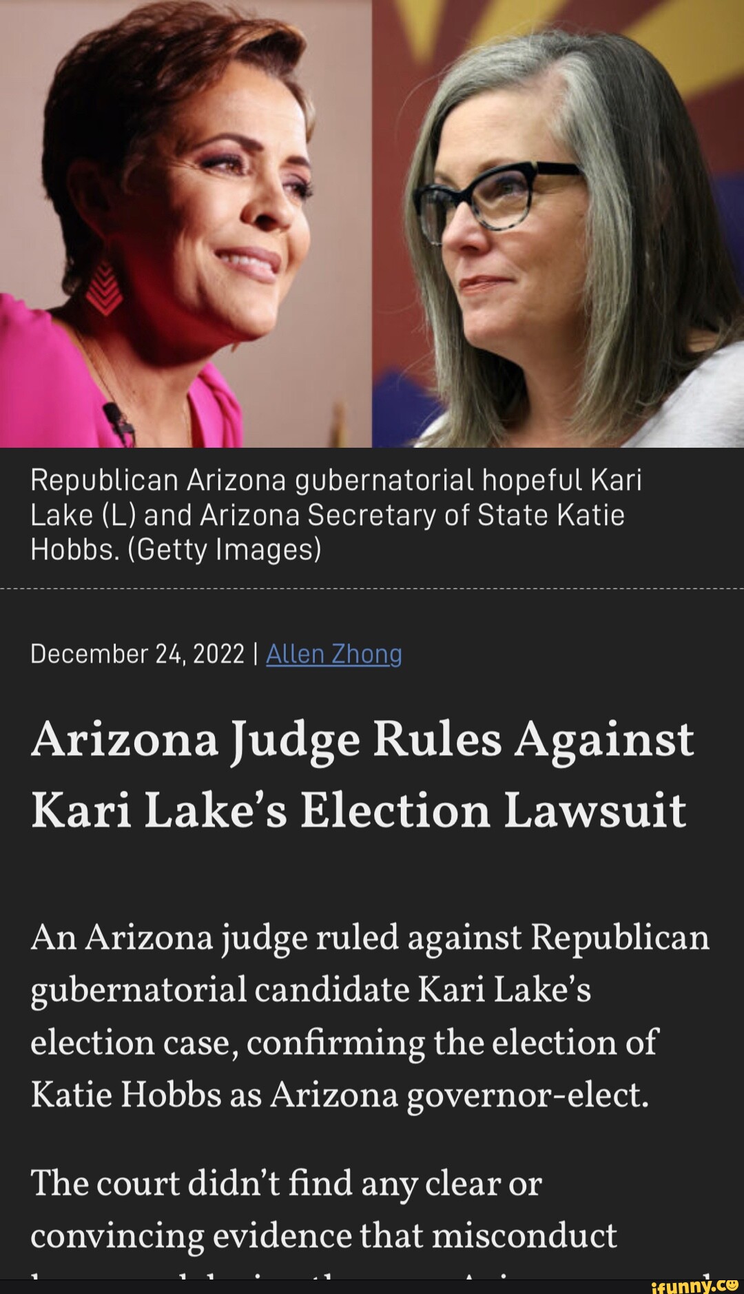 I Republican Arizona Gubernatorial Hopeful Kari Lake (L) And Arizona ...