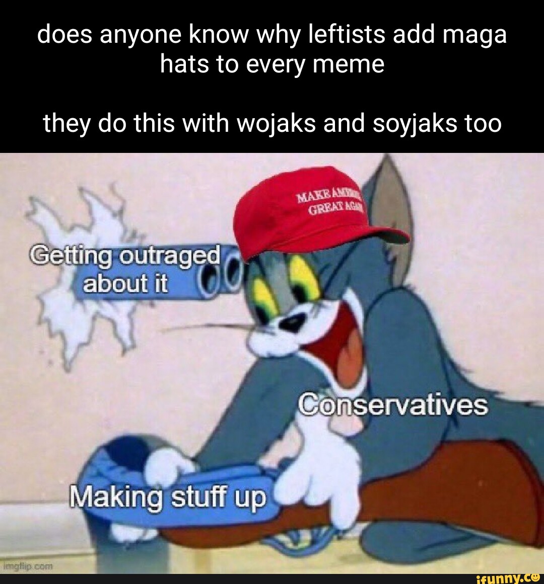 Does anyone know why leftists add maga hats to every meme they do this ...