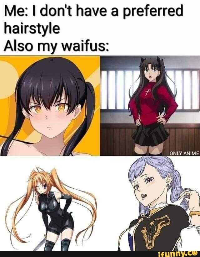 Me: I don't have a preferred hairstyle
Also my waifus: