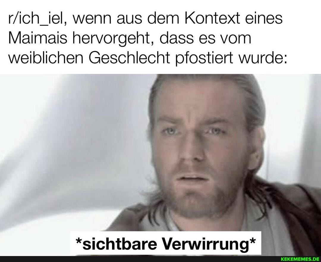 rfich_iel, wenn aus dem Kontext eines
Maimais hervorgeht, dass es vom weiblichen Geschlecht pfostiert wurde:
*sichtbare Verwirrung*