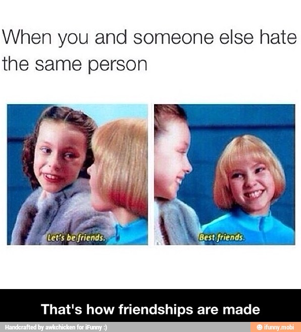 When you and someone else hate the same person That's how friendships are...