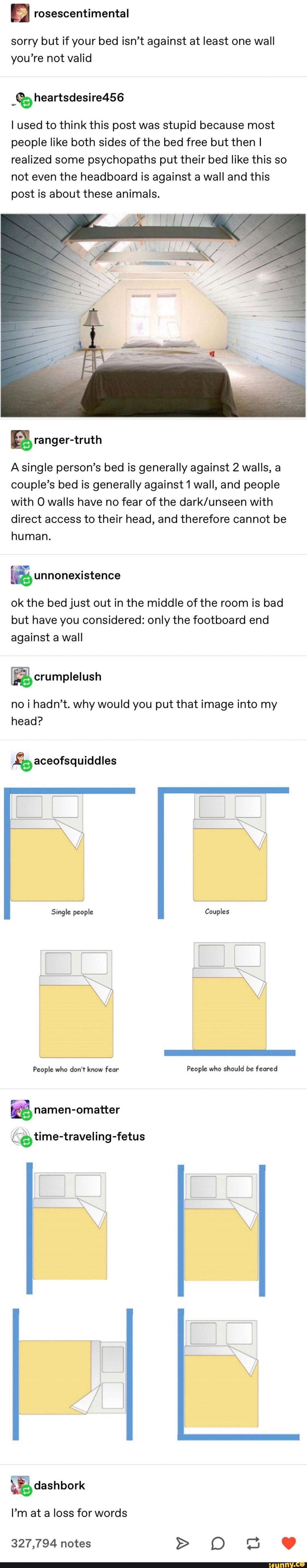 Sorry but if your bed isn't against at least one wall you're not valid