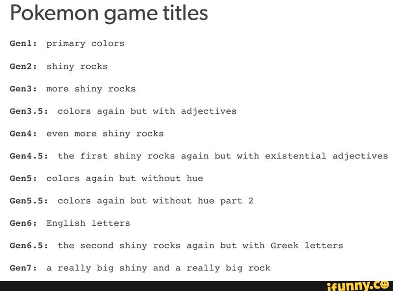 Pokemon Game Titles Geni Primary Colors Genz Shiny Rocks Gen More Shiny Rocks Gen3 5 Colors 