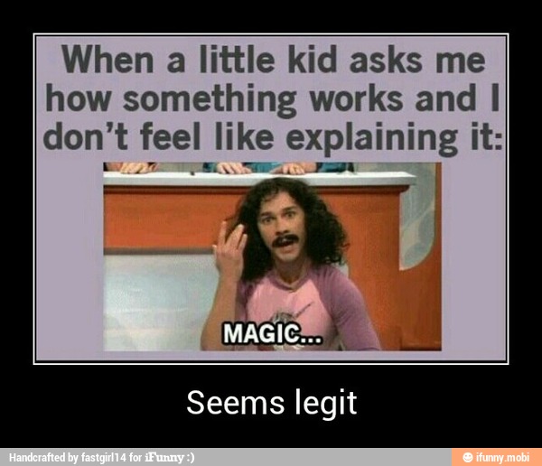 When a little kid asks me
how something works and I
don't feel like explaining it:
Seems legit - Seems legit