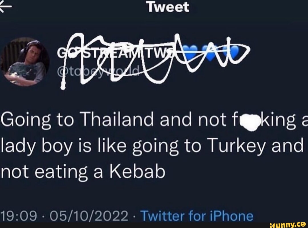 Tweet Going to Thailand and not < lady boy is like going to Turkey and not  eating a Kebab - - Twitter for iPhone - iFunny