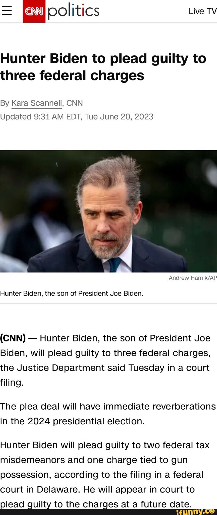 Politics Live TV Hunter Biden To Plead Guilty To Three Federal Charges ...