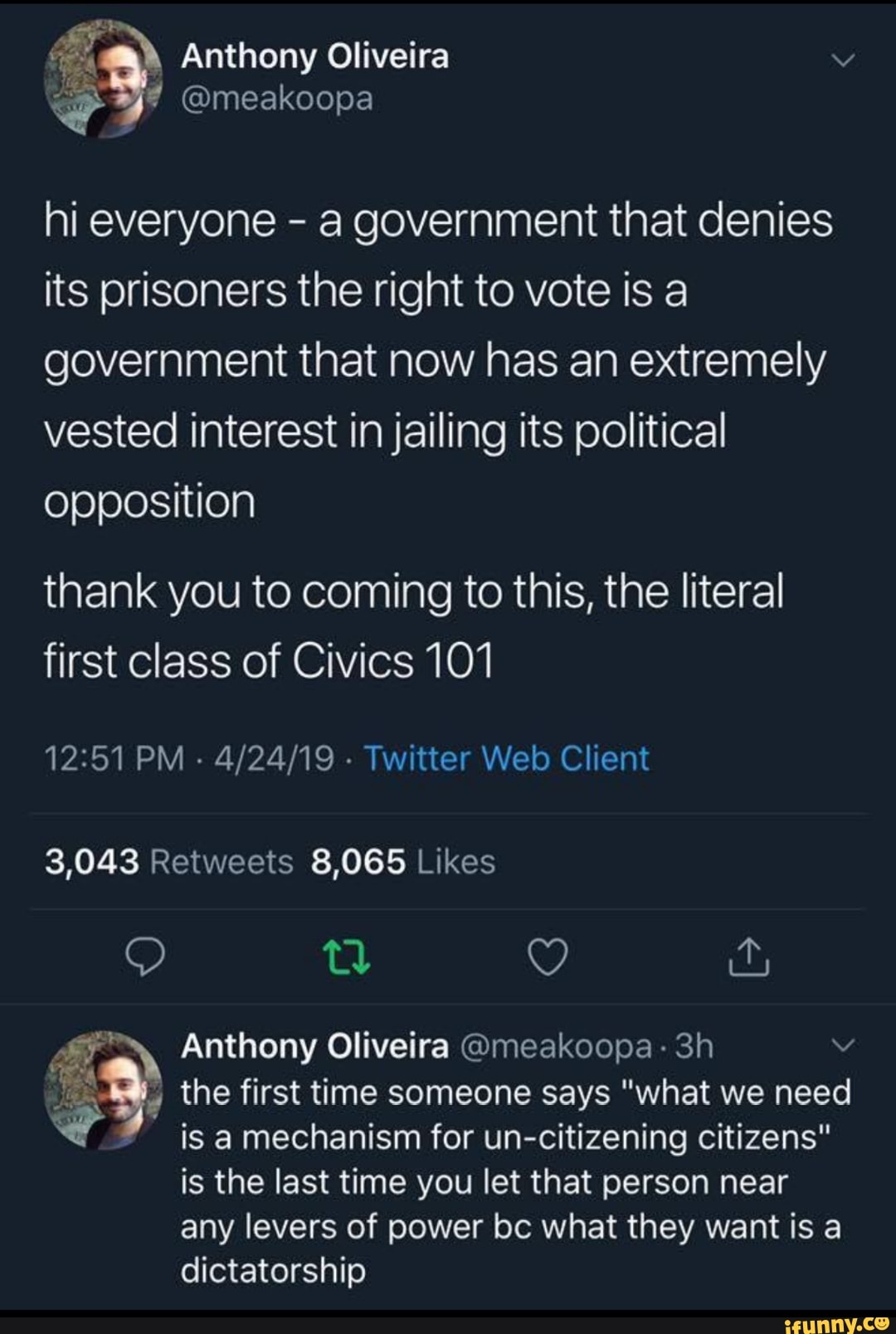 Hi Everyone A Government That Denies Its Prisoners The Right To Vote Hi Everyone A Government That Denies Its Prisoners The Right To Vote