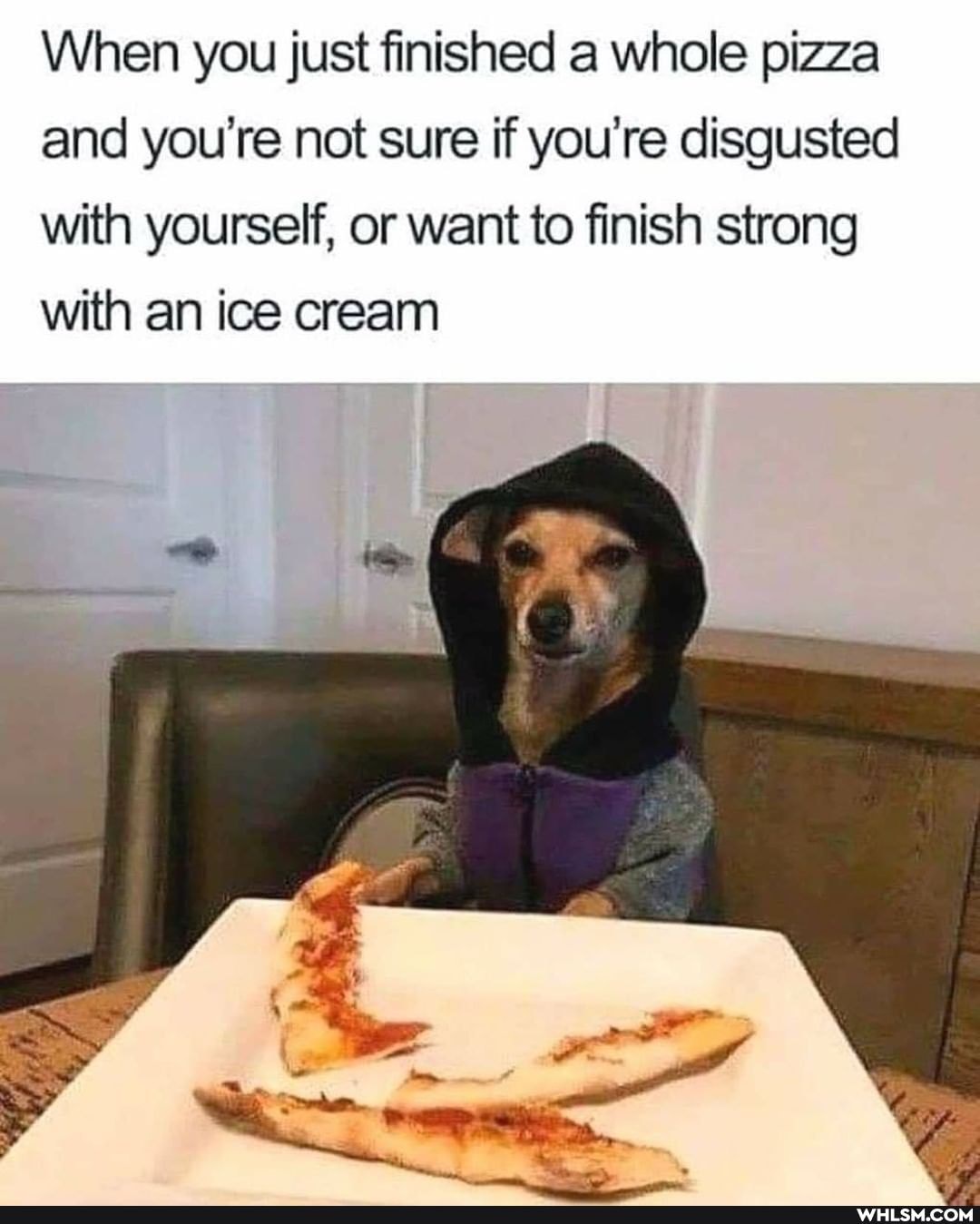 When you just finished a whole pizza and you're not sure if you're disgusted with yourself, or want to finish strong with an ice cream