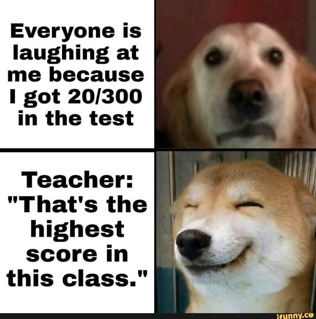 Everyone is
laughing at
me because
I got 20/300
in the test
Teacher:
"That's the
highest
score in
this class."