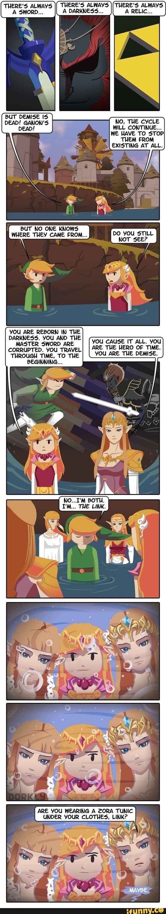 THERE'S ALWAYS
BUT DEMISE IS
DEAD! GANON'S NO, THE CYCLE
[o WILL CONTINUE...
ANS AA
THEM FROM
EXISTING AT ALL.
YOU ARE REBORN IN THE
I