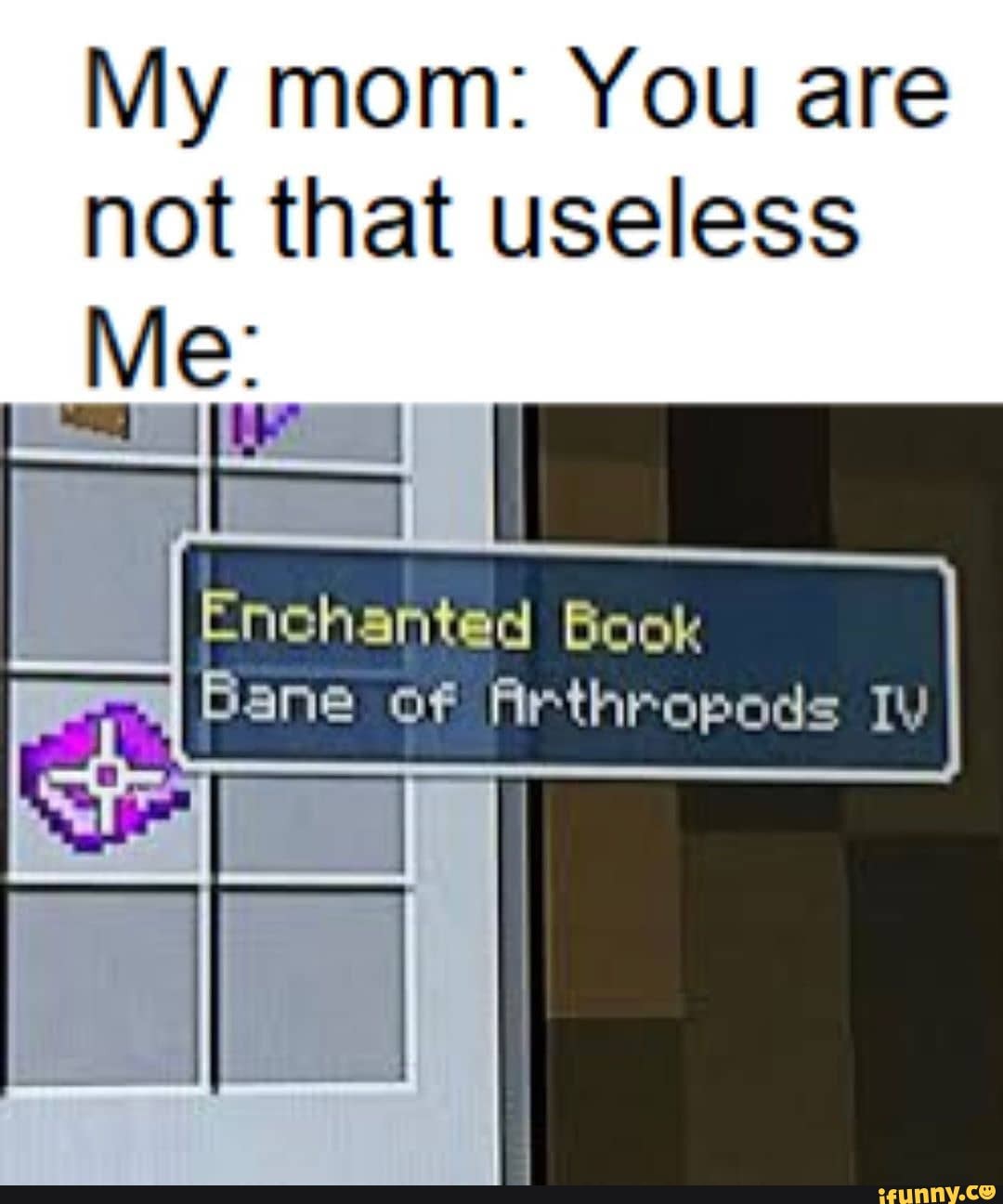 My mom: You are not that useless
Me:
Enchanted Book
Bane of Arthropods IV
