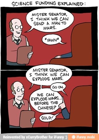 SCIENCE FUNDING EXPLAINED:
MISTER SENATOR,
4 TWINK WE CAN
SEND A MAN TO.
MARS.
MISTER SENATOR,
3 THINK WE CAN