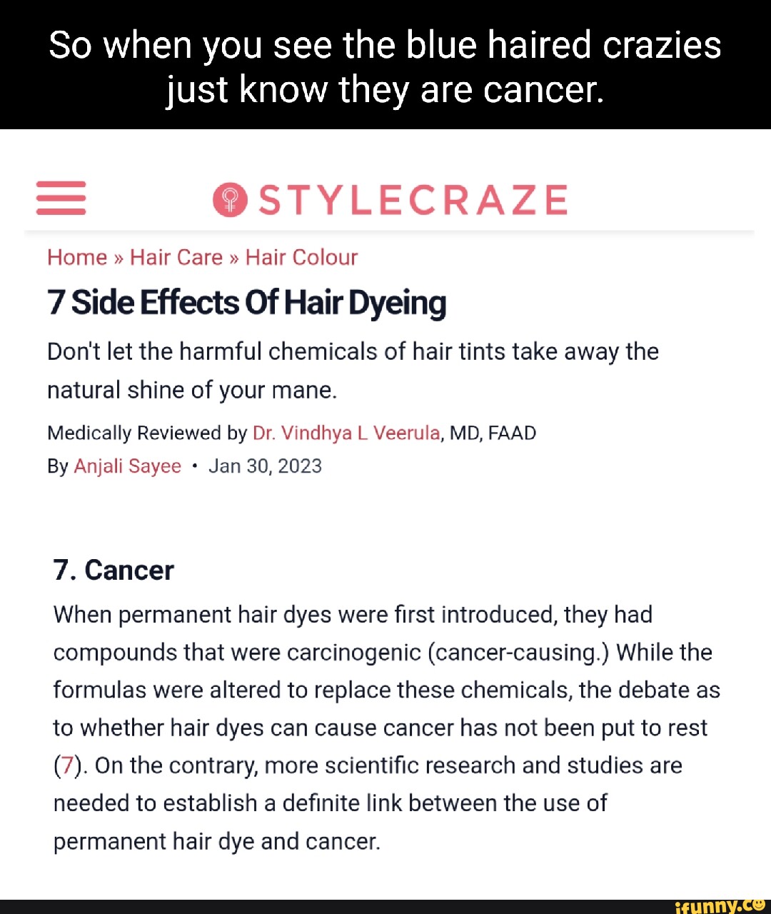 So when you see the blue haired crazies just know they are cancer. @ STYLECRAZE Home 