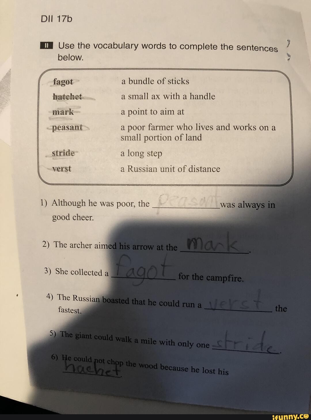 Use the vocabulary words to complete the sentences below. a bundle of