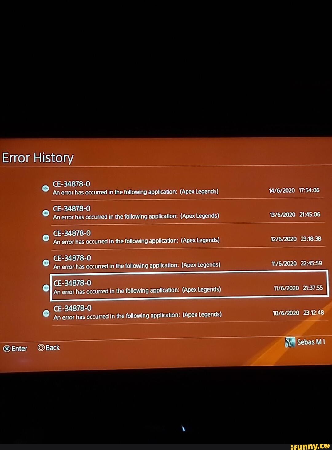 Error History An Error Has Occurred In The Following Application Apex Legends Ce 34 4878 0
