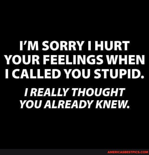 I'M SORRY HURT YOUR FEELINGS WHEN CALLED YOU STUPID.
REALLY THOUGHT YOU ALREADY KNEW.