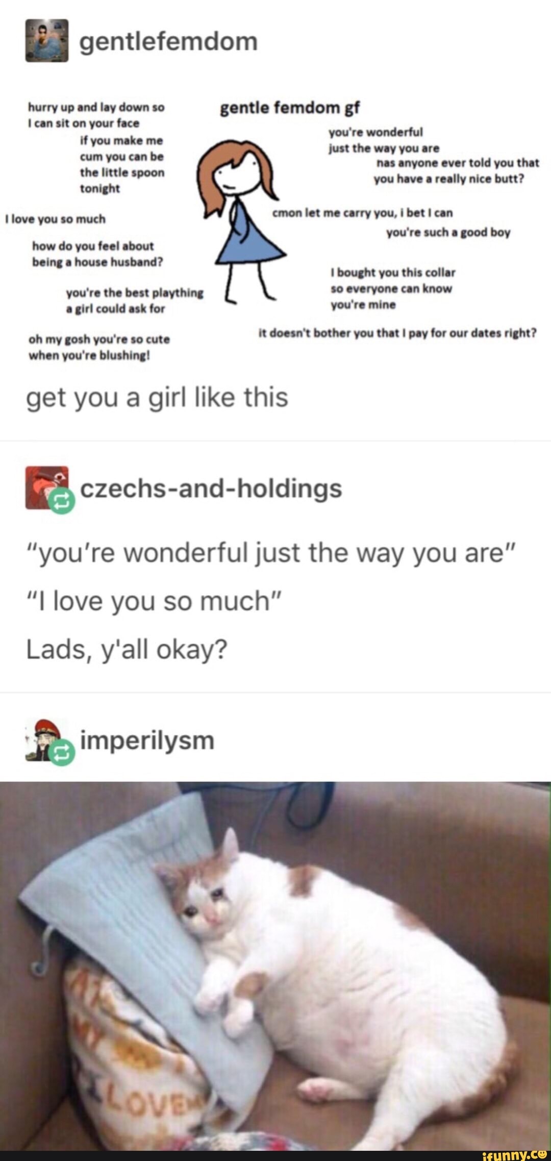 Gentlefemdom Get You A Girl Like This You Re Wonderful Just The Way You Are I Love You So Much Lads Y All Okay Imperilysm Ifunny