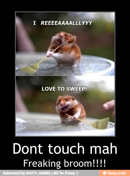 1 REEEEAAAALLLYYY
Dont touch mah
Freaking broom!!!!