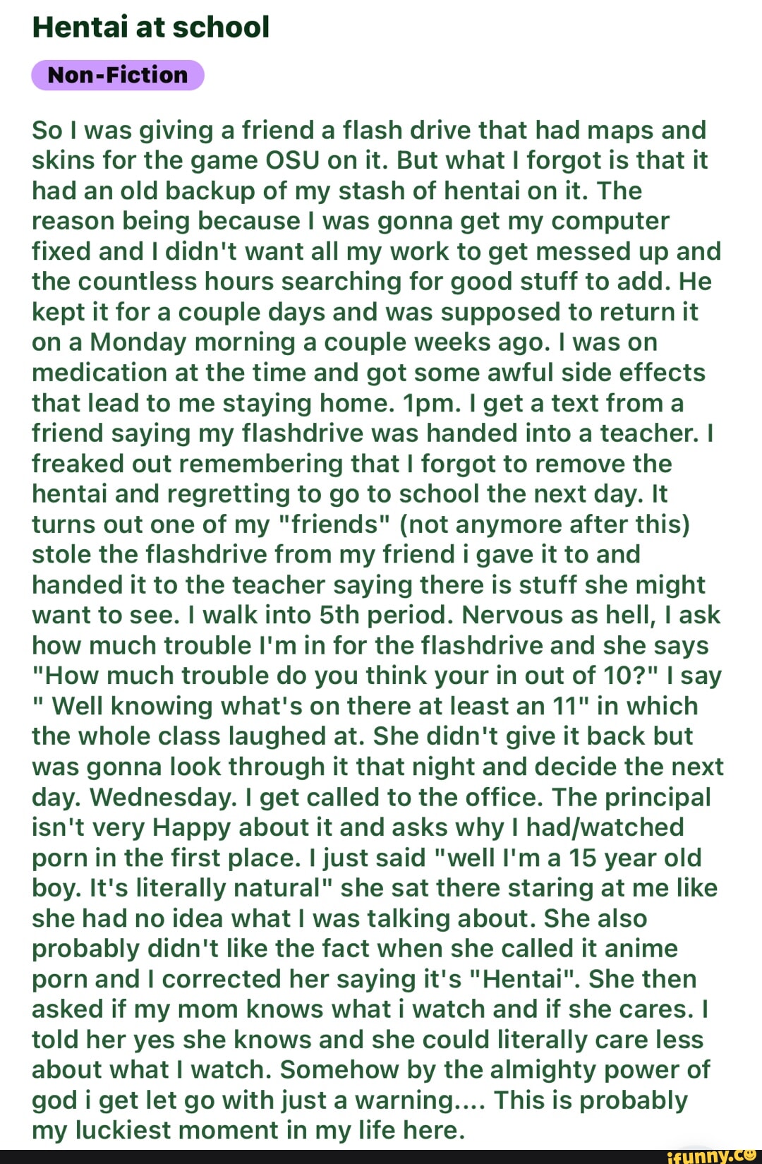 Hentai at school Non-Fiction So I was giving a friend a flash drive that had