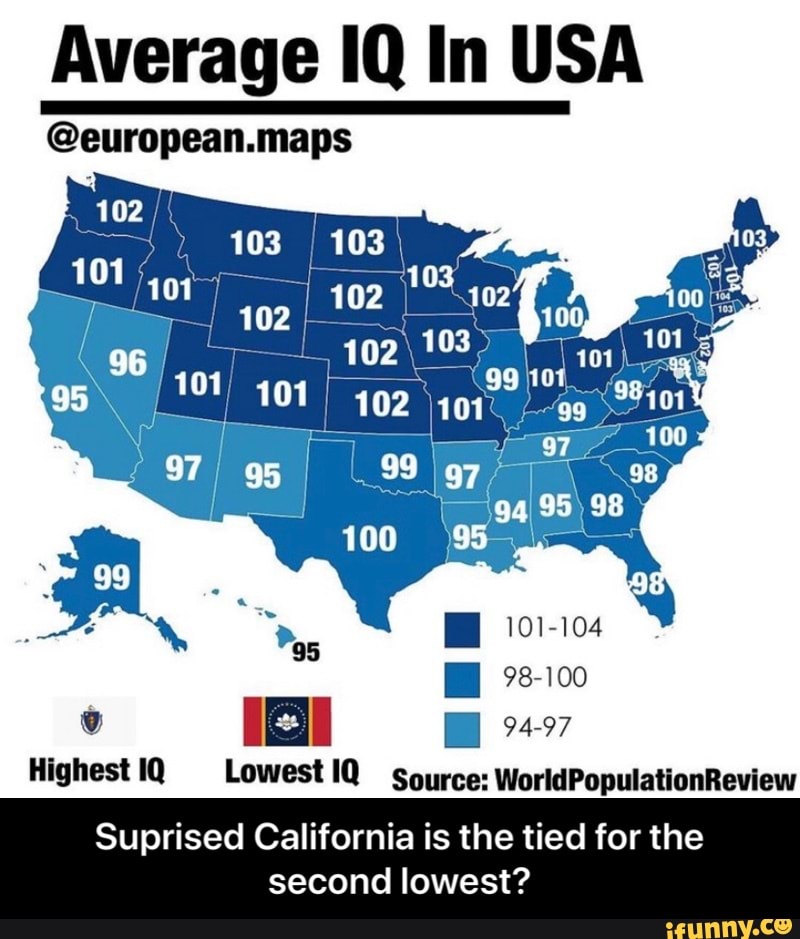 Average IQ In USA european.maps 102\ 101104 98100 497 99 100 95