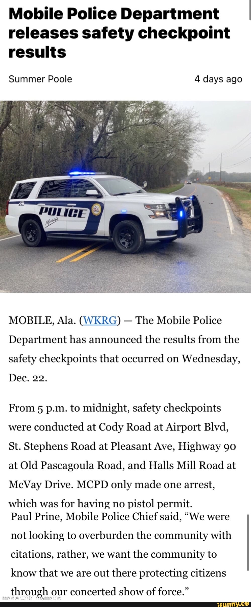 Mobile Police Department I releases safety checkpoint results Summer