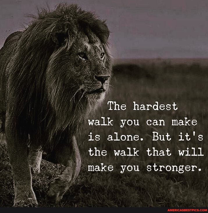 The hardest walk you can make is alone. But it's the walk that will make you stronger.
Ne