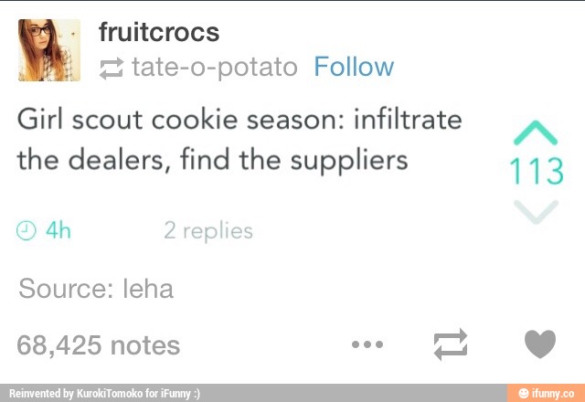 Fruitcrocs :: tate-o-potato Follow Girl scout cookie season: infiltrate