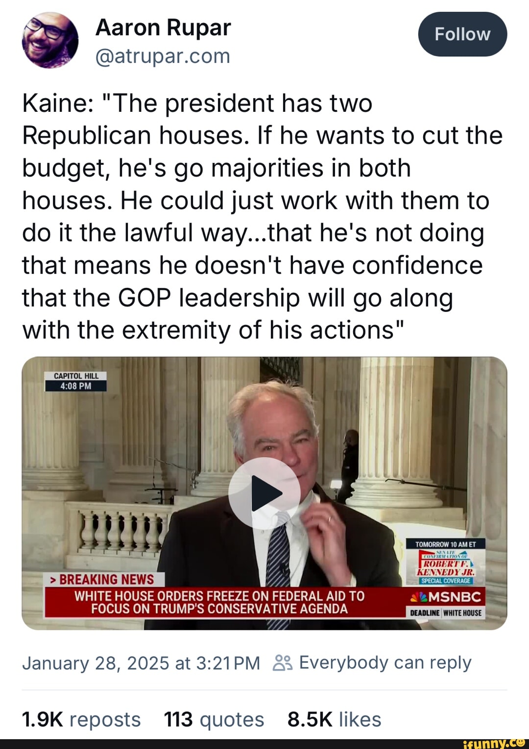Aaron Rupar @atrupar.com Kaine: 