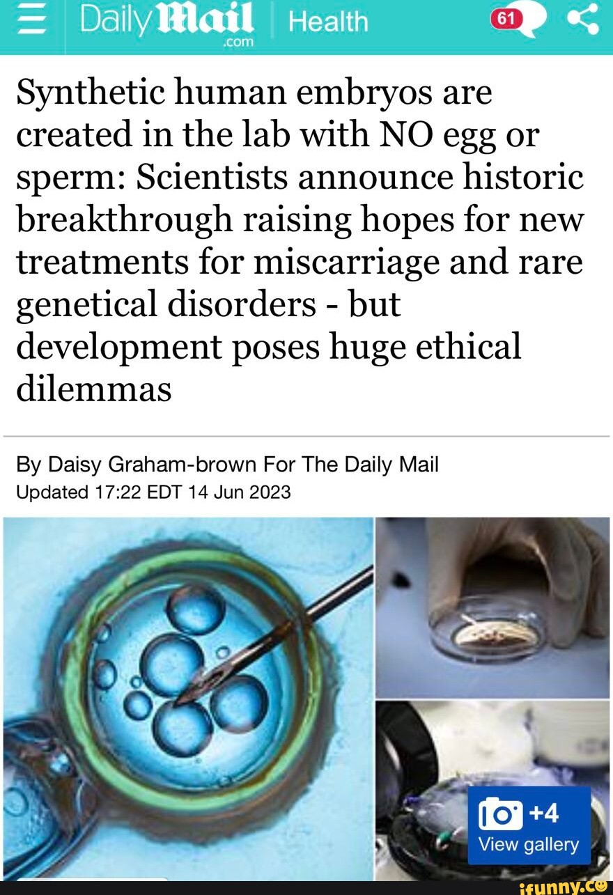 Daily Health Synthetic human embryos are created in the lab with NO egg or sperm Scientists