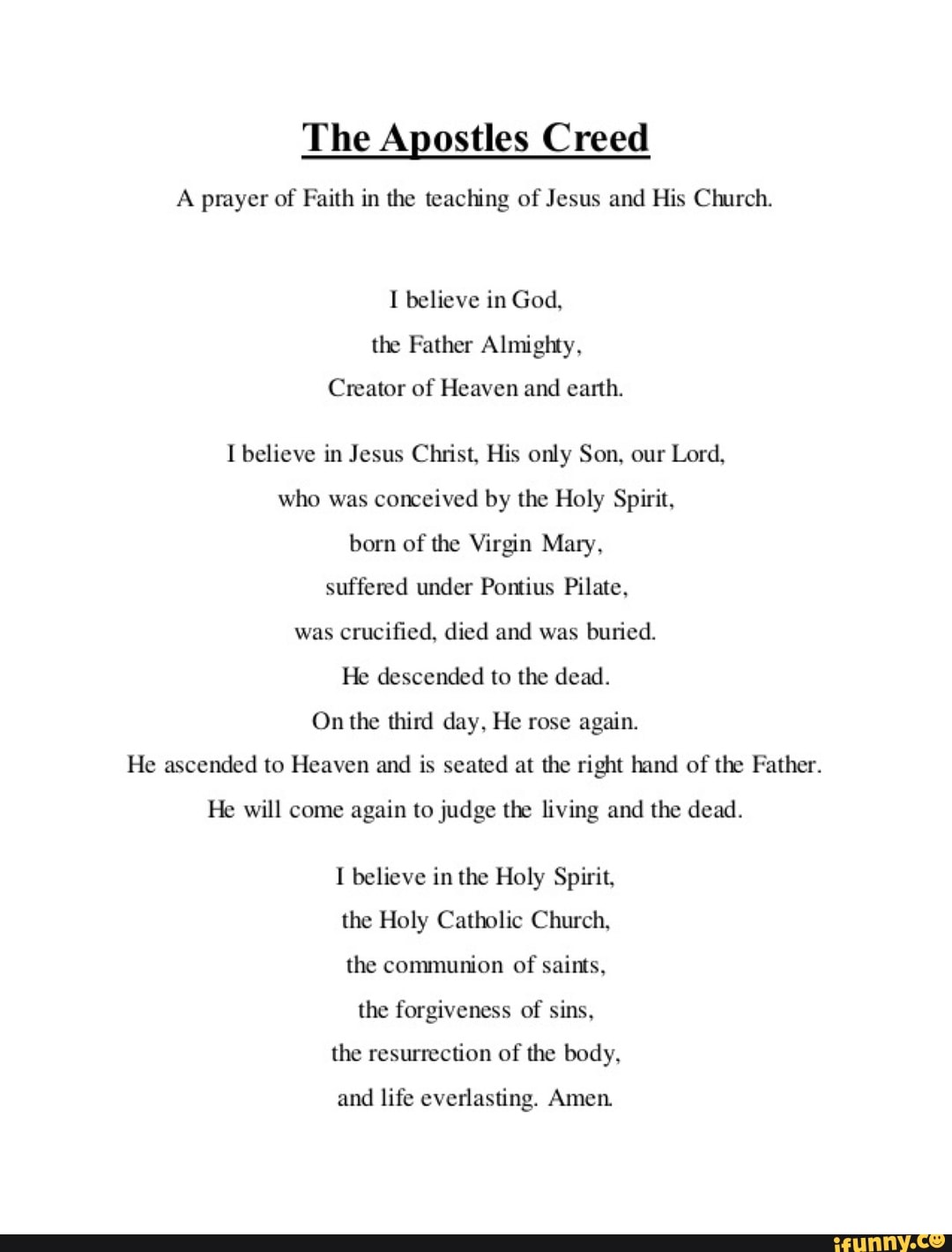 The Apostles Creed A pmyer of Faith in the teaching of Jesus and His ...