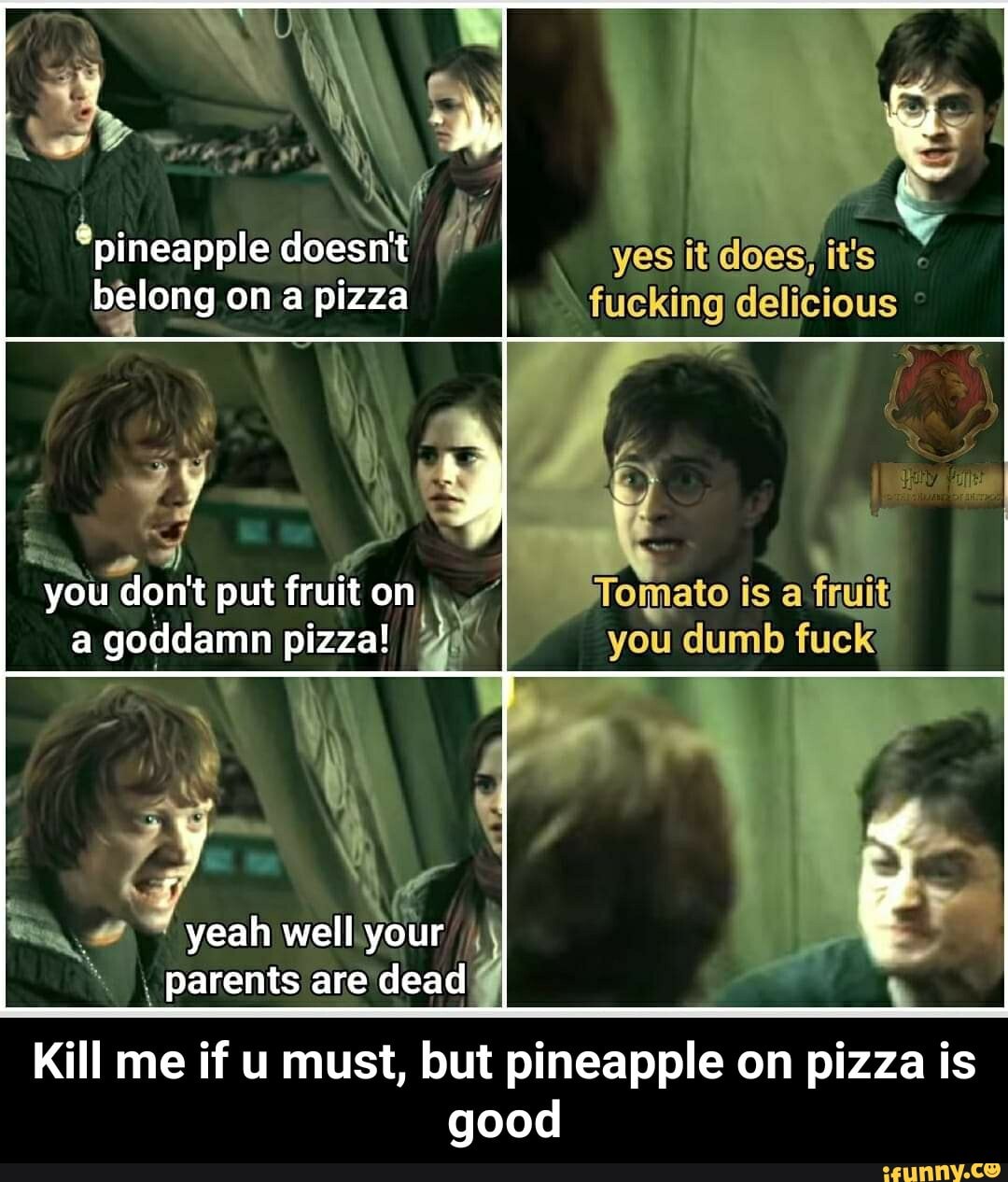 Wy Wi Pineapple Doesn T Yes It Does It S Belong On A Pizza Fucking Delici You Don T Put Fruit On Plomato Is A Fruit A Goddamn Pizza 4 You Dumb Fuck Yeah