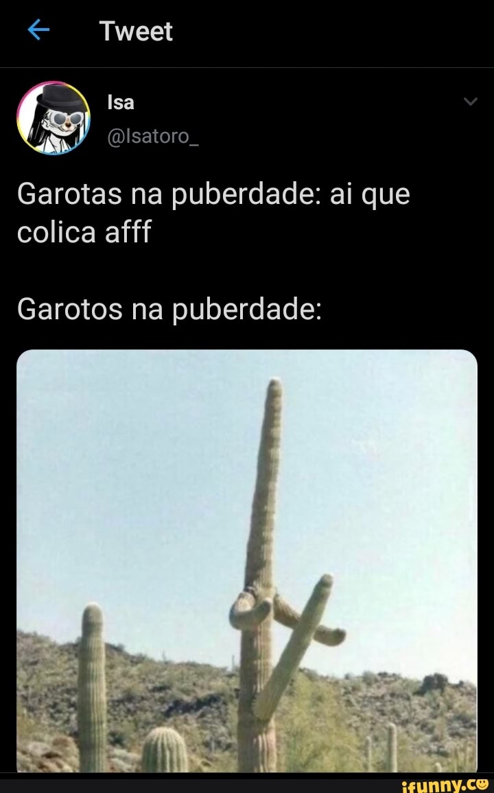 € Tweet
Garotas na puberdade: ai que
Garotos na puberdade: