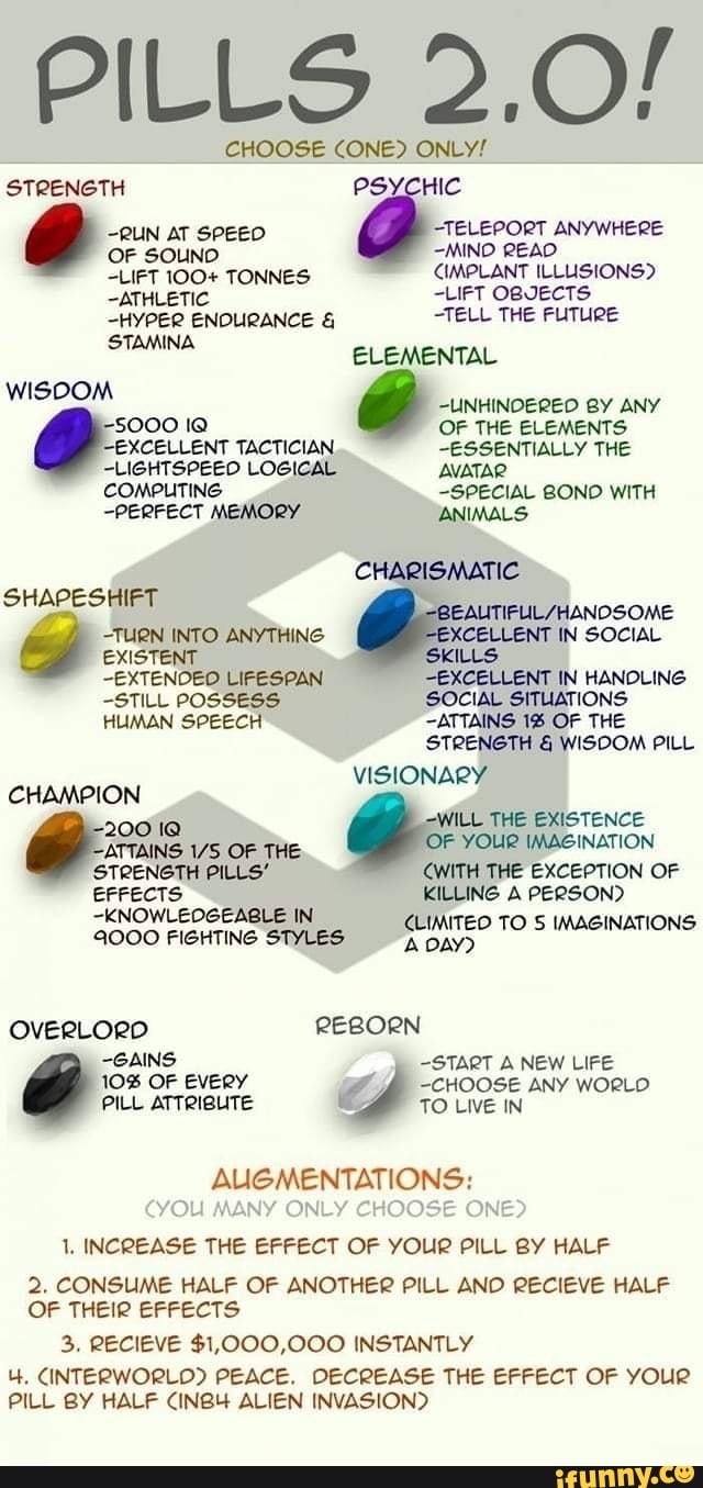 PILLS 2.0! CHOOSE (ONE) ONLY! PSY HIC . 9uN AT speeo TELE