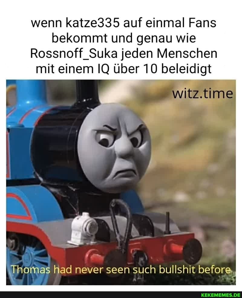 wenn katze335 auf einmal Fans bekommt und genau wie
Rossnoff_Suka jeden Menschen mit einem IQ über 10 beleidigt
witz. time
Thomas had never seen such bullshit before