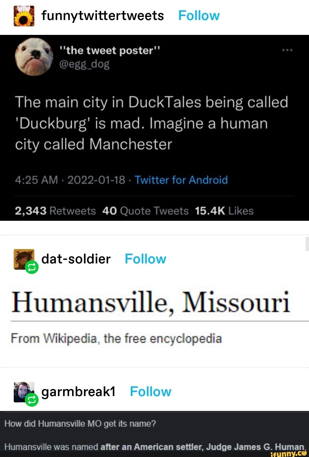 Tunnyowittertweets Follow the tweet poster' _dog The main city in