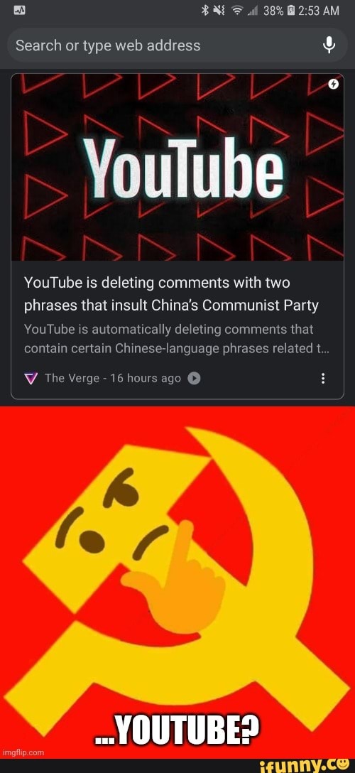 Search or type web address Y YouTube YouTube is deleting comments with