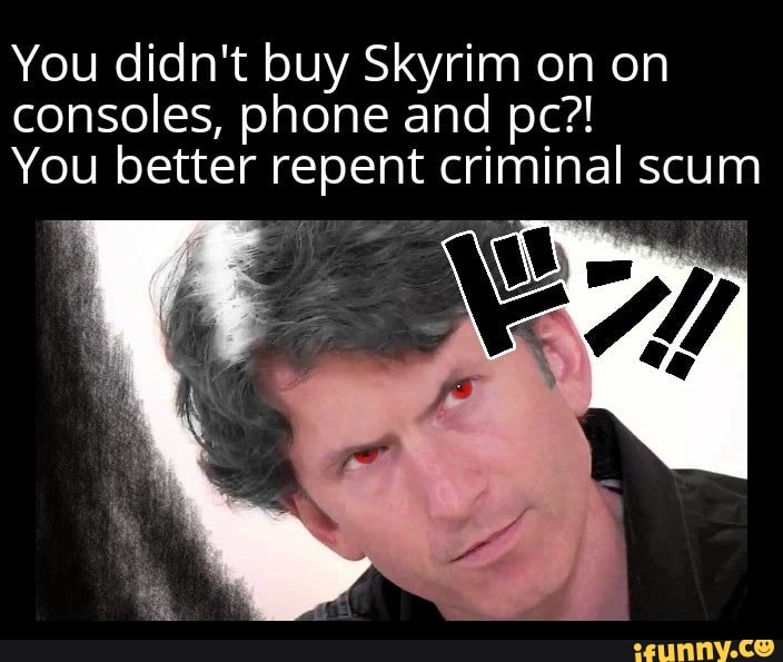 You didn't buy Skyrim on on consoles, phone and pc?!
You better repent criminal scum