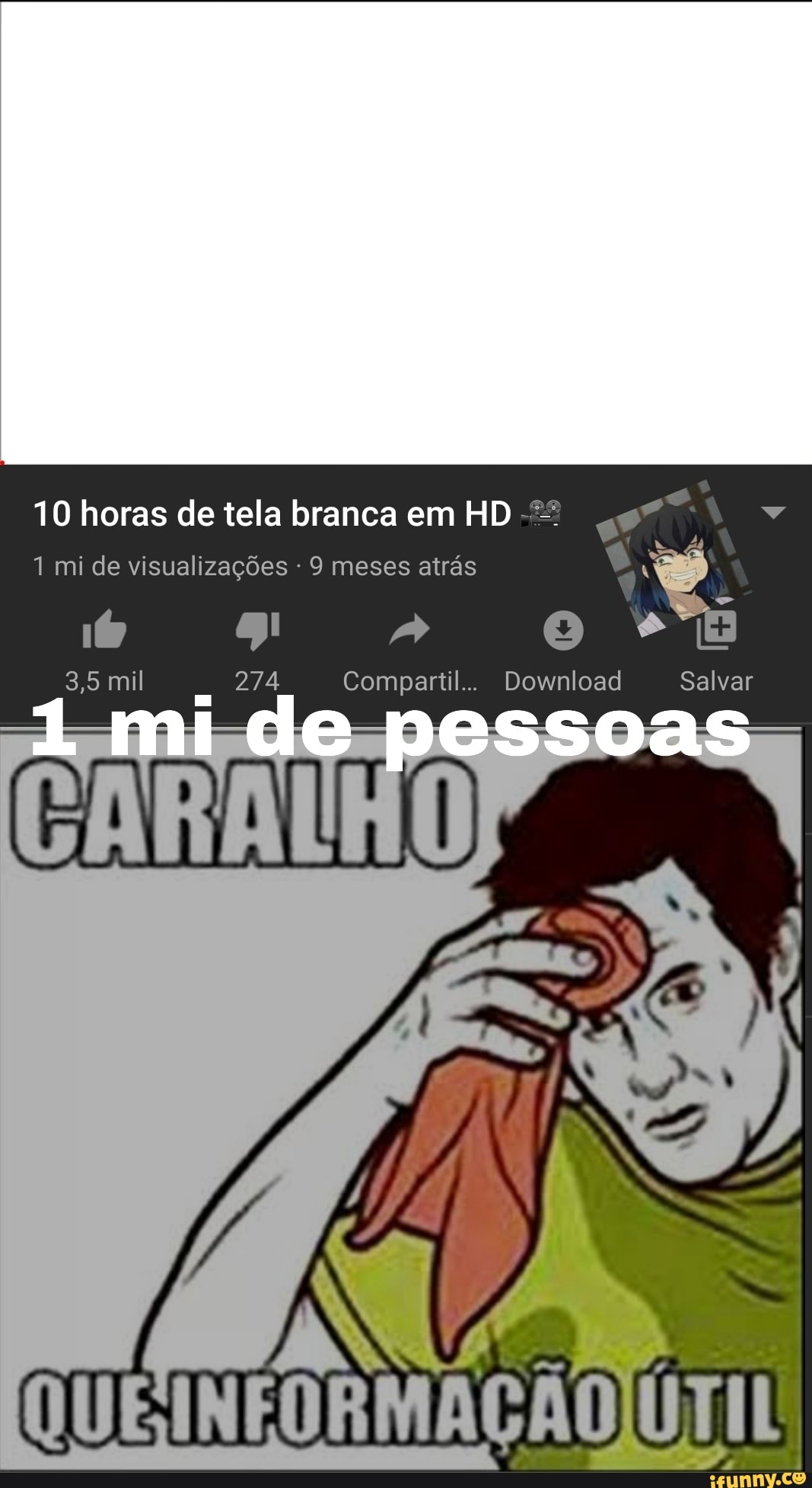 10 horas de tela branca em HD
1 mi de visualizações - 9 meses atrás
3,5 mil 274 Compartil... Download Salvar