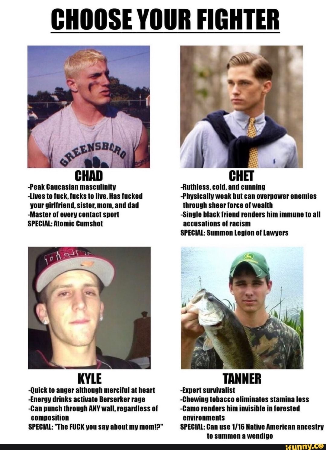 CHOOSE YOUR FIGHTER CHAD Peak Caucasian masculinity Lives to