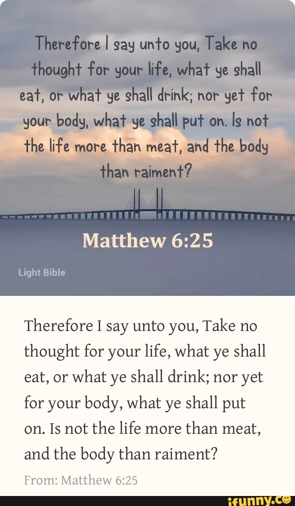 Therefere I gay unto you, Take no thought for your life, what ye shall