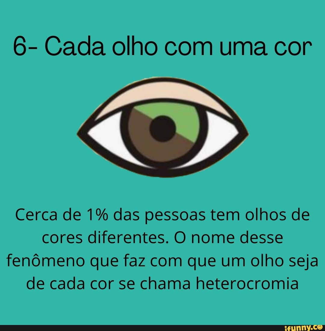6- Cada olho com uma cor
Cerca de 1% das pessoas tem olhos de cores diferentes. O nome desse fenômeno que faz com que um olho seja de cada cor se chama heterocromia
