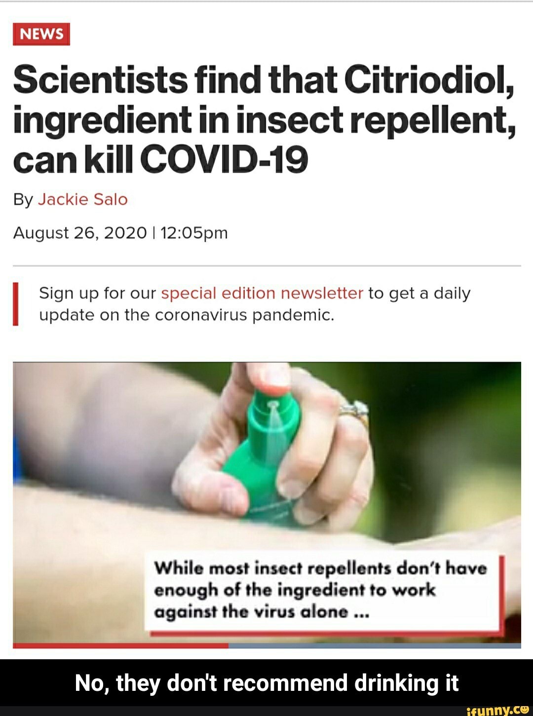 Scientists find that Citriodiol, ingredient in insect repellent, can
