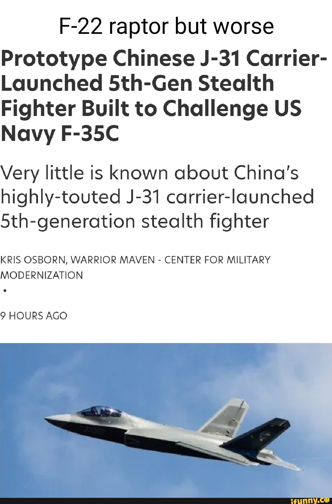 Prototype Chinese J 31 Carrier Launched 5th Gen Stealth Fighter Built