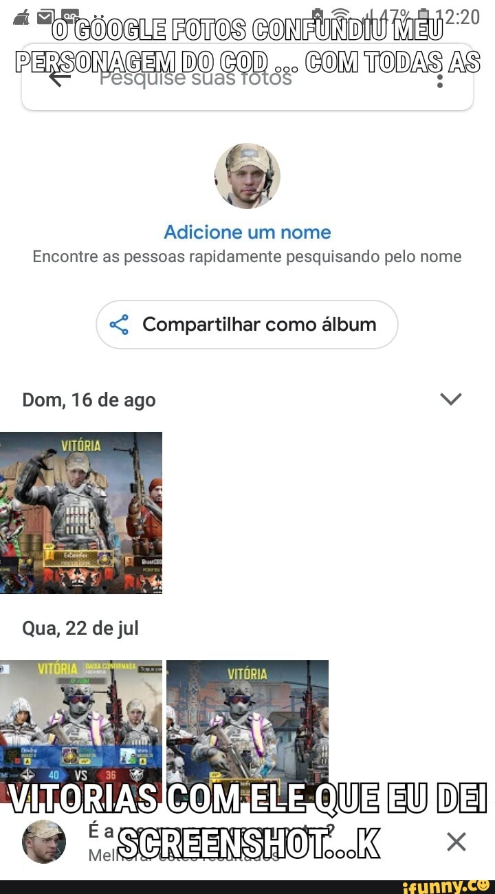 sdoGLE conto
PERSONA DO COM COMI TODAS AS
Adicione um nome
Encontre as pessoas rapidamente pesquisando pelo nome
Compartilhar como álbum
Dom, 16 de ago
VITORIA
Qua, 22 de jul
EU
