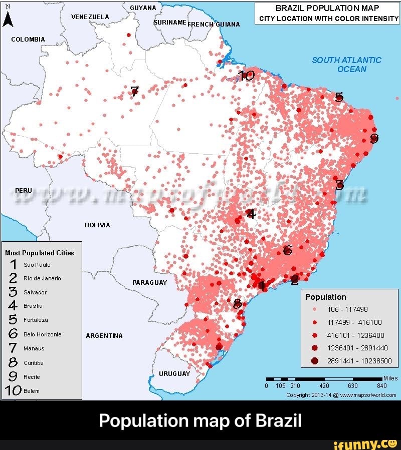 Назовите основную черту в размещении бразилии. Плотность населения Бразилии карта. Плотность населения Бразилии. Размещение населения Бразилии на карте. Расселение Бразилии.