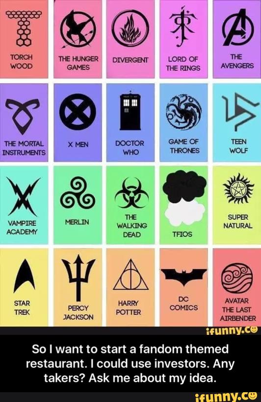 investors. Any
takers? Ask me about my idea.
So I want to start a fandom themed
restaurant. I could use - So I want to start a fandom themed restaurant. I could use investors. Any takers? Ask me about my idea.